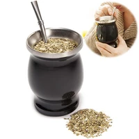 yerba mate natural gourd tea cup set 8 ounces stainless steel mate cup with bombilla strawcleaning brush insulated coffee cup