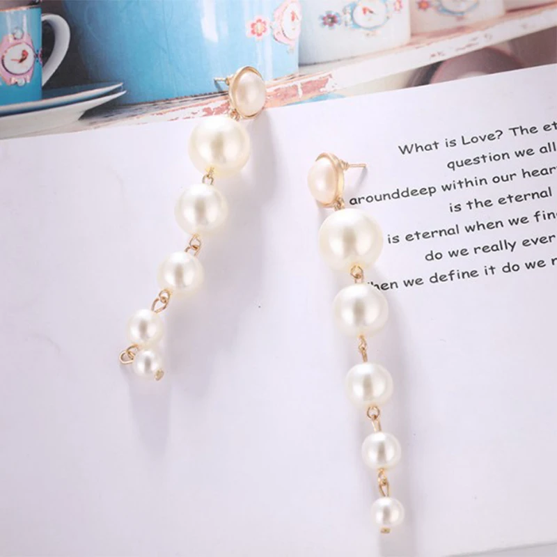 Женские серьги с жемчугом европейские и американские длинные темпераментные