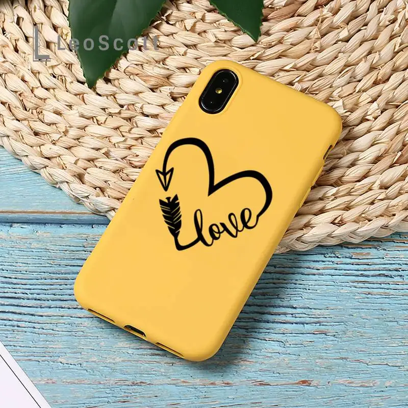 

Simple Lines Love Heart Phone Case Yellow Candy Color for iPhone 11 12 mini pro XS MAX 8 7 6 6S Plus X SE 2020 XR