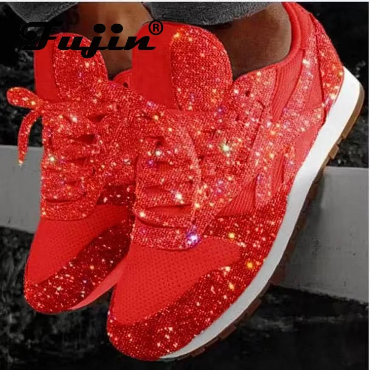 Женские кроссовки на плоской подошве Fujin дышащие с круглым носком низком каблуке