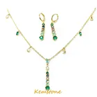 Роскошные яркие серьги Kemstone с зеленым кристаллом и цирконом, подвеска, позолоченное ожерелье, набор украшений для женщин Gift