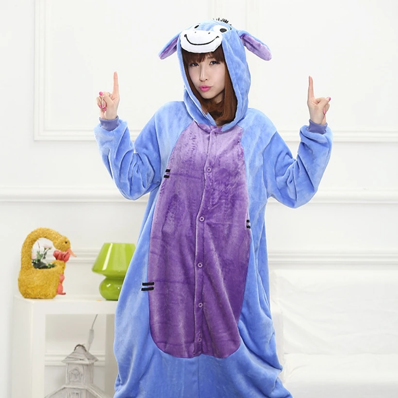 Women Animal Costumes Halloween Cosplay Cartoon Sleepwear Kids Girls Boys Kigurumi Blue Donkey Onesies | Тематическая одежда и