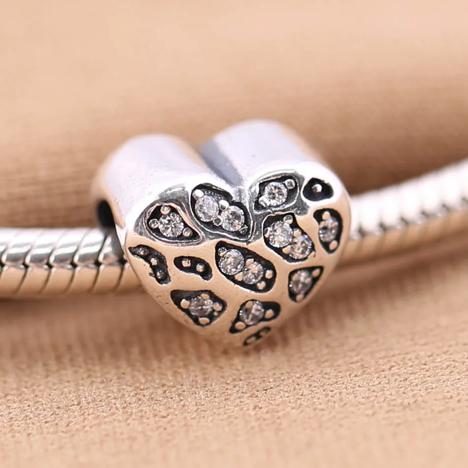 Подлинная S925 DIY Ювелирные изделия Pave CZ сердца Шарм подходит для леди браслет
