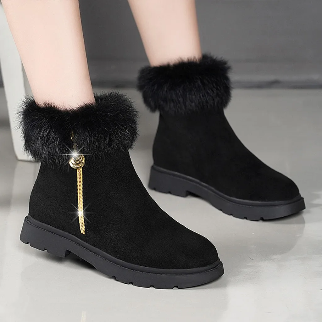 Модные женские ботинки из замши Обувь с теплая обувь мехом и плюшем на квадратном