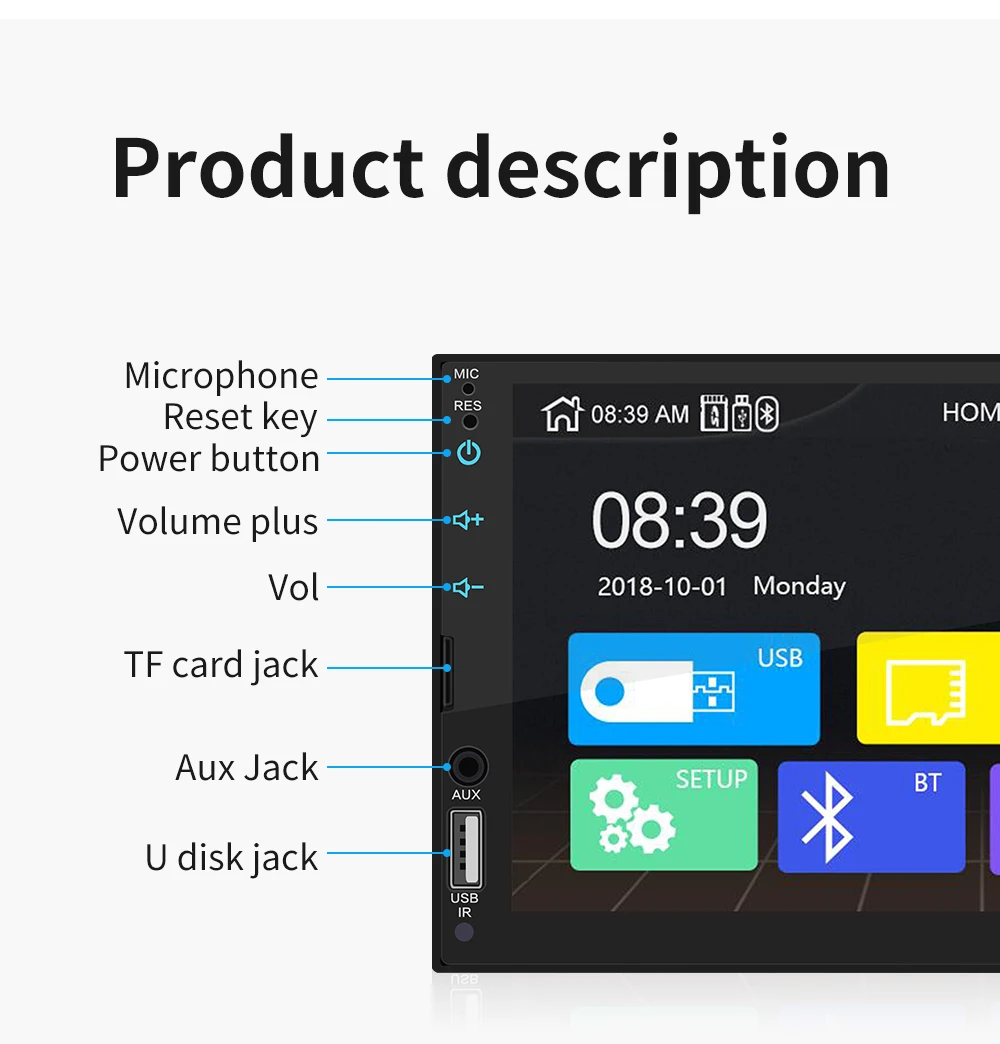 Автомагнитола 2 din автомагнитола с сенсорным экраном 7 дюймов поддержкой Bluetooth USB TF