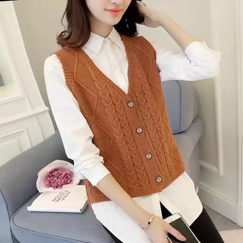 Повседневный свитер Свободный пуловер с V-образным вырезом и пуговицами