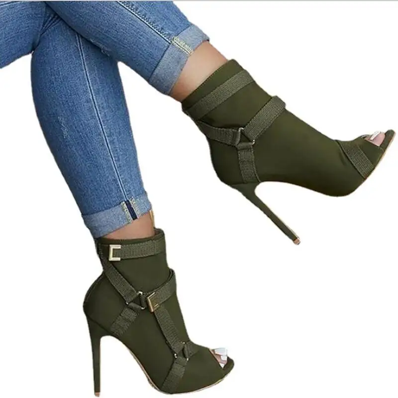 

Large Size High Heel Sandals Female Fish Mouth Boots With Belt Buckle Super Roman Fashion Female Sandals Chaussure Femme Shoes