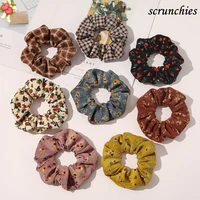 floral plaid print scrunchie hair accessories for women ponytail holder elastic rubber band girl fabric hair ties band hair rope