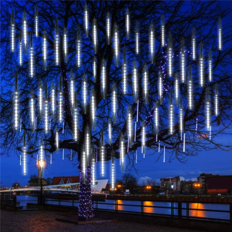

50CM Upgrade Falling Rain Lights 384 LED Meteor Shower Rain Light Outdoor Snowfall Christmas Fairy String Light Garland