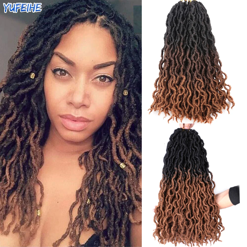 

Long Ombre Brown Curly Crochet Hair Synthetic Braiding Hair Extension Wavy Goddess Faux Locs 18 Inch Soft Dreads Dreadlocks Hair