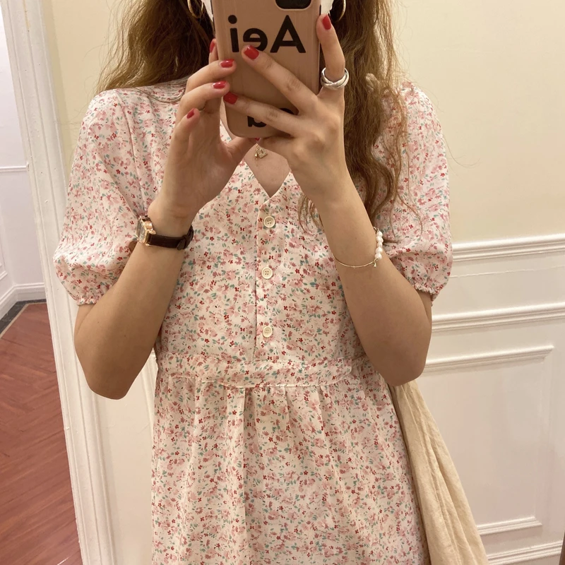 

HziriP OL Hot Summer Chiffon V-Neck Dresses Belt Floral Korean Dress Women Mid-Calf Fashion Floral Elegant Office Lady Fashion