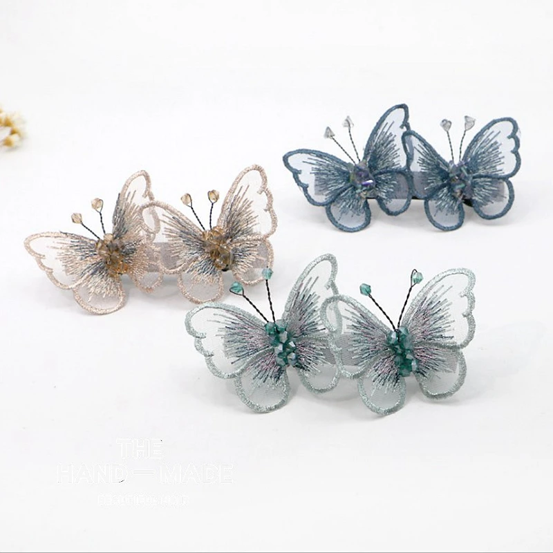 Декоративная заколка для волос с вышивкой из бисера и бабочек | Дом сад