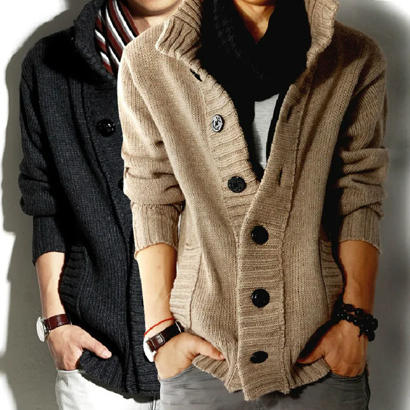 2021 autumn and winter men's knit sweater solid color pirate button stand collar cardigan jacket sweater men clothing
