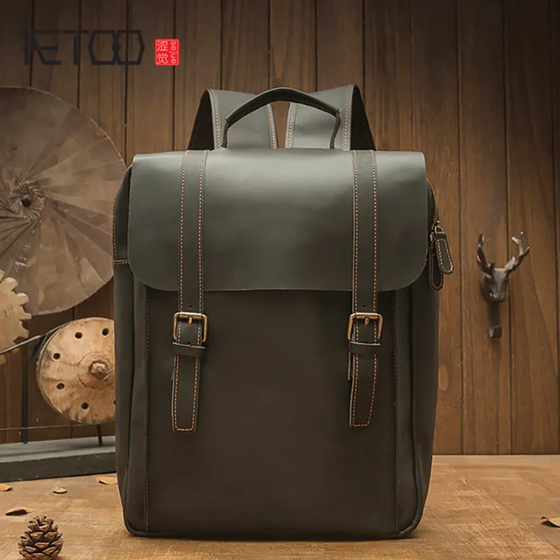 

AETOO Handmade leather backpack, large-capacity leather travel bag, first layer leather computer bag