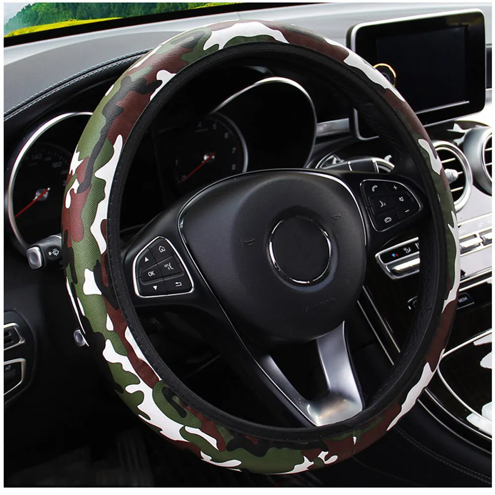 Чехол рулевого колеса автомобиля синий камуфляжный дышащий всесезонный