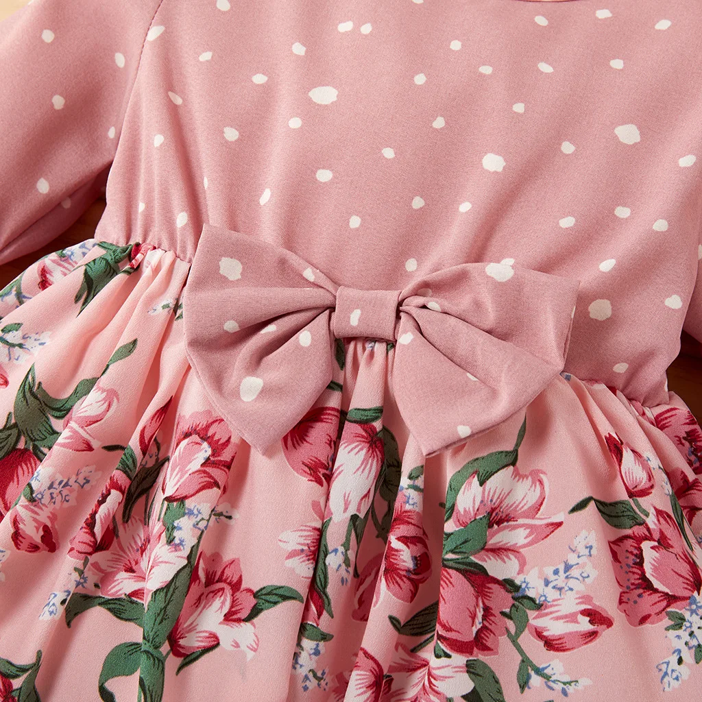 Детская одежда для девочек с аппликацией в виде цветка платье принтом и узором