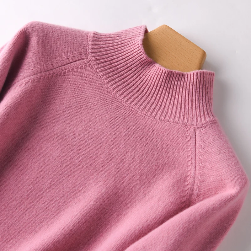 

Cashmere women's sweater 100% wool high neck knitted sweater short pure color thin top basic thick fashion