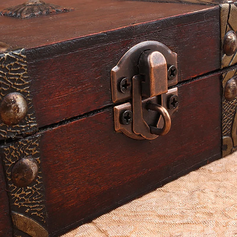 

Vintage Wooden Treasure Chest Storage Box Lock Organizer Case Foldable Mini Small Wood Home Decor Container Trinket Jewelry Bin