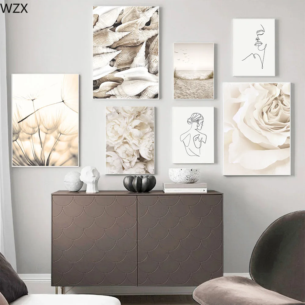 Одуванчик Пион цветок абстрактная Женская линия рисунок на холсте песчаные