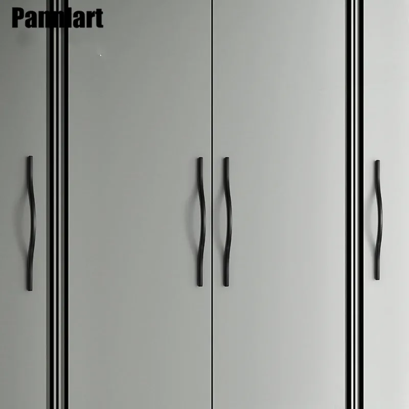 

Pannlart 1 Pc Wave Shape Handles Zinc Alloy Black Gold Kitchen Cabinet Door Pulls Double Hole Distance Drawer Knobs Hardware