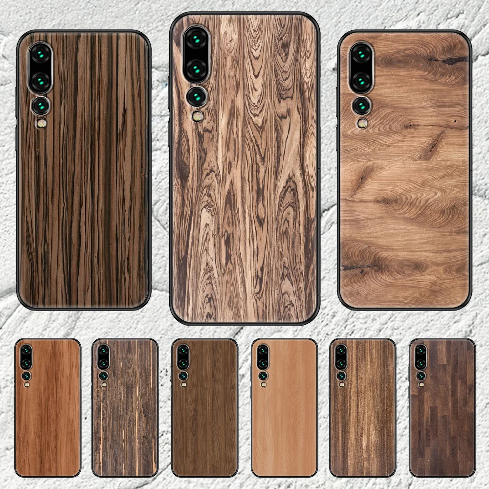Чехол для телефона с деревянной текстурой Huawei P Mate P10 P20 P30 P40 10 20 Smart Z Pro Lite 2019 черный