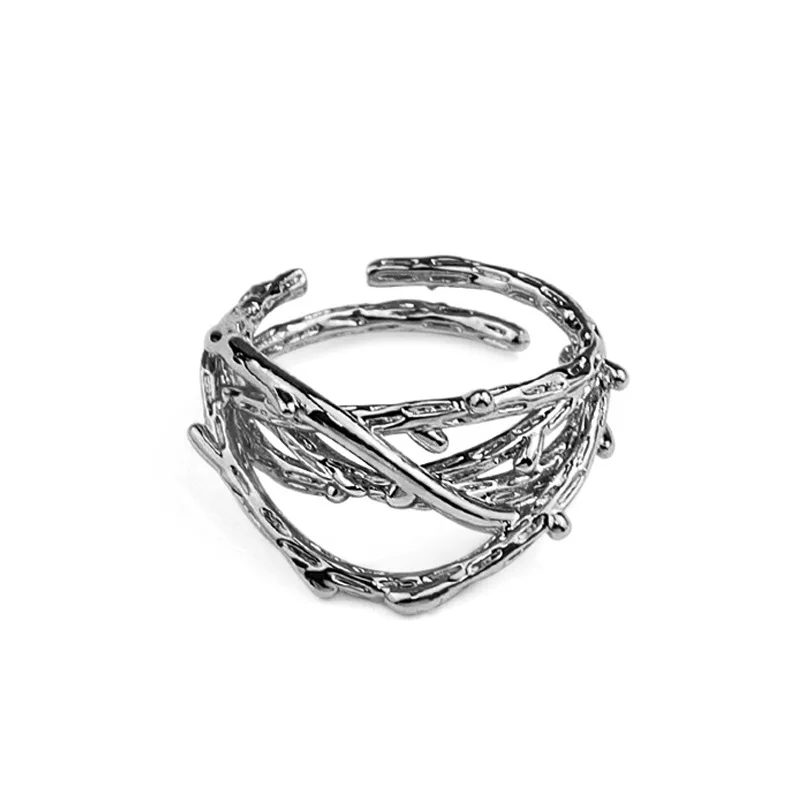 

925 Sterling Silver Lrregular Texture Creative Slub Women Ring Golden Hip Hop Simplicity Opening Ring Female Hyperbole Jewelry