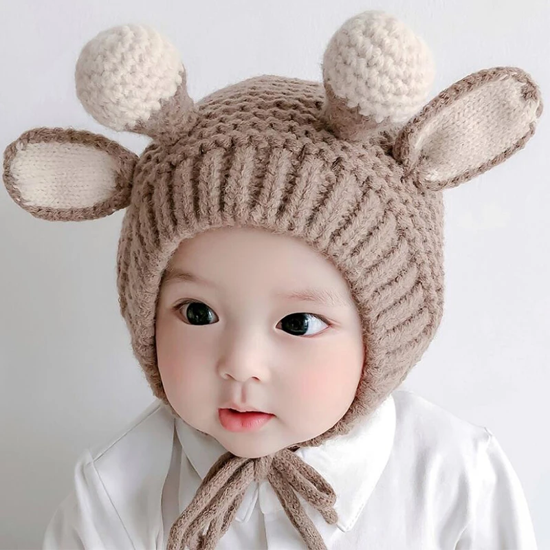 

Милая детская шапка с большими ушками из мультфильма, зимняя плотная теплая вязаная теплая детская шапка с ушками для мальчиков и девочек, ж...