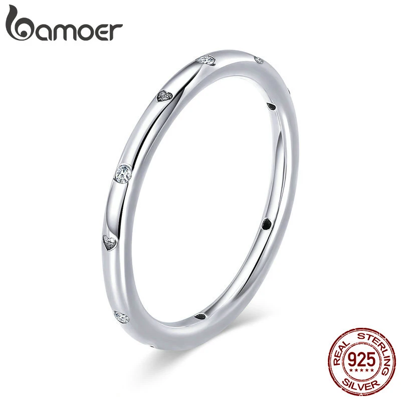 BAMOER, 925 пробы, серебро, прозрачный, CZ, кристалл, Круглый, обручальное кольцо на палец для женщин, Стерлинговое Серебро, ювелирное изделие, S925 SCR374