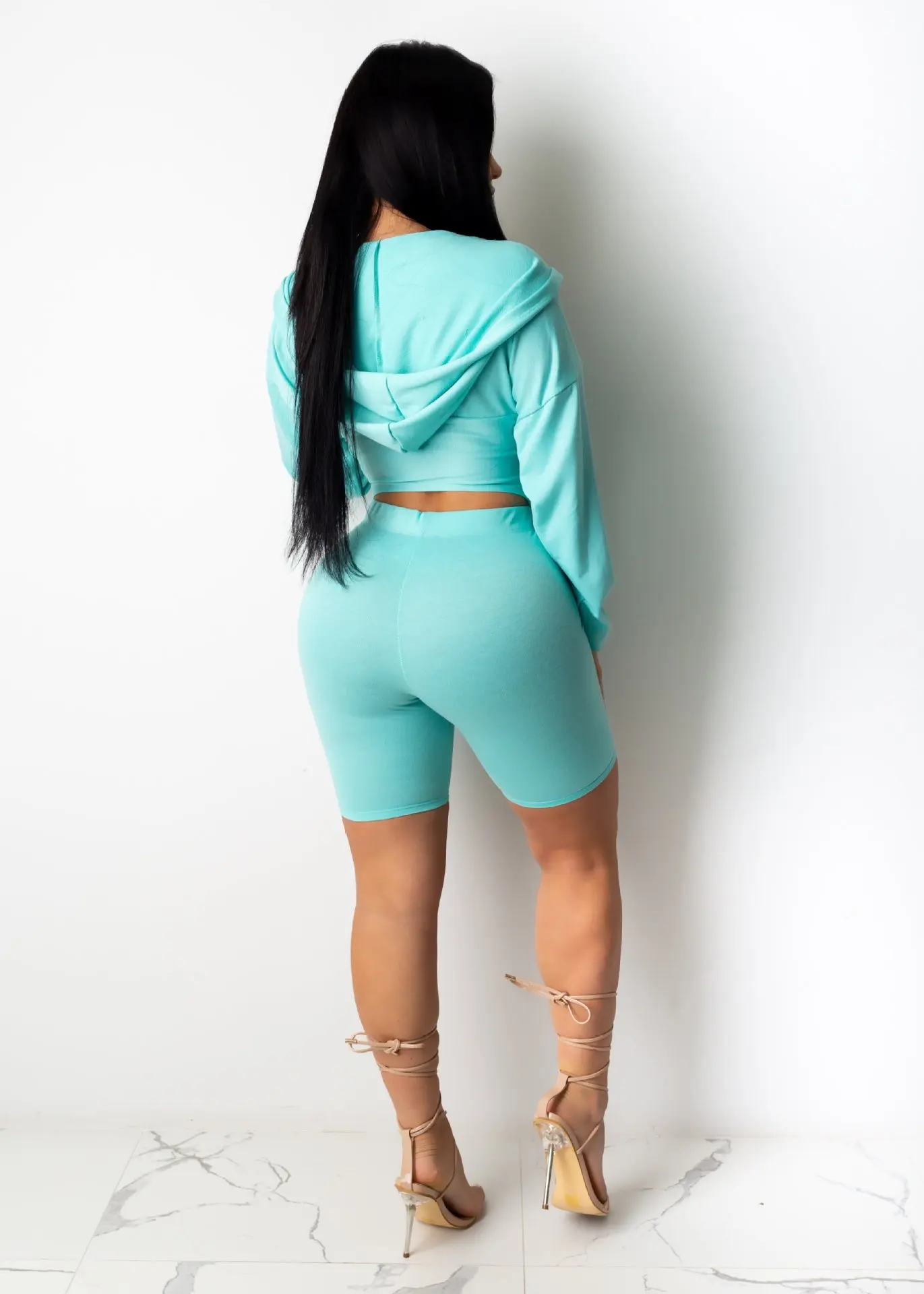 

ChocoMist Two-piece Trendy Zip Design Two-piece Shorts Set J2138