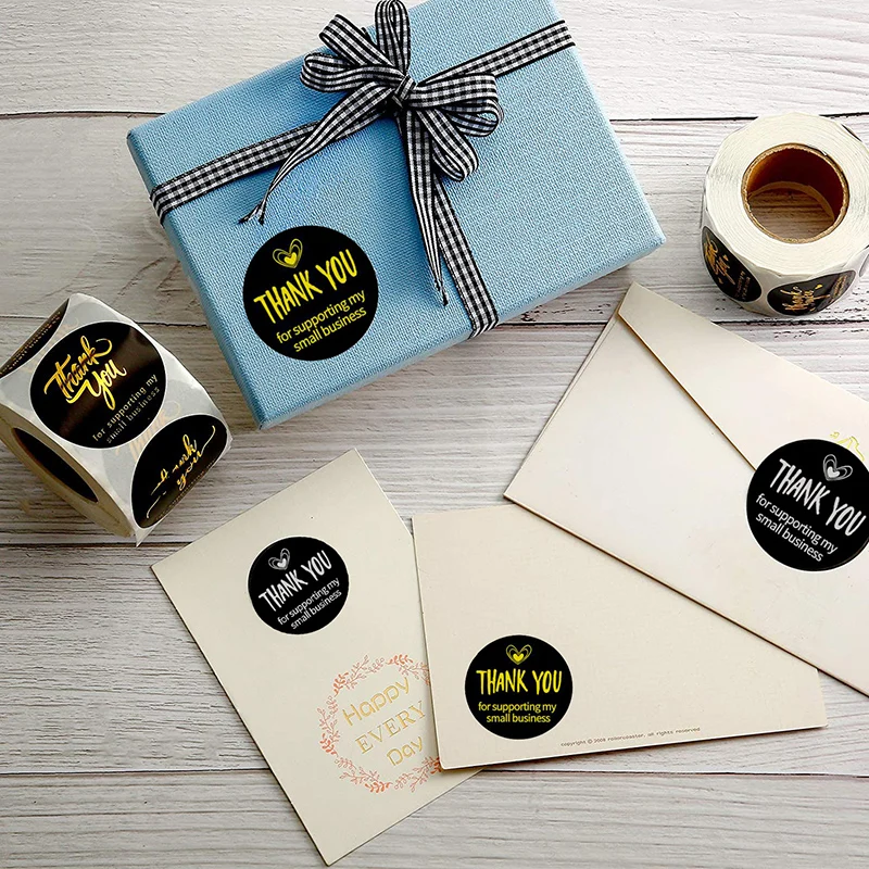 

500pcs/Roll Thank You for You Business Handmade With Love Labels Stickers Stationary Supplies Party Wedding Gold Foilded 38mm