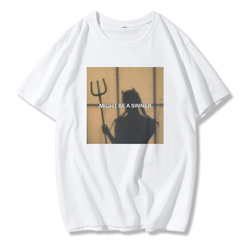 

THE ANGELS PROTECT ME THE DEMONS RESPECT ME printed T-shirt summer women's top chic Harajuku vintage BF loose fashion T-shirt