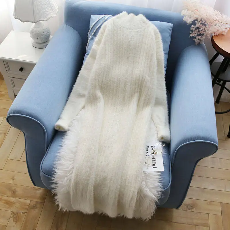 Long Sweater Women Soft Mohair Pullover Half Turtleneck Dress Pull Femme Winter Clothes Warm Sweaters Jumper C5717 | Женская одежда