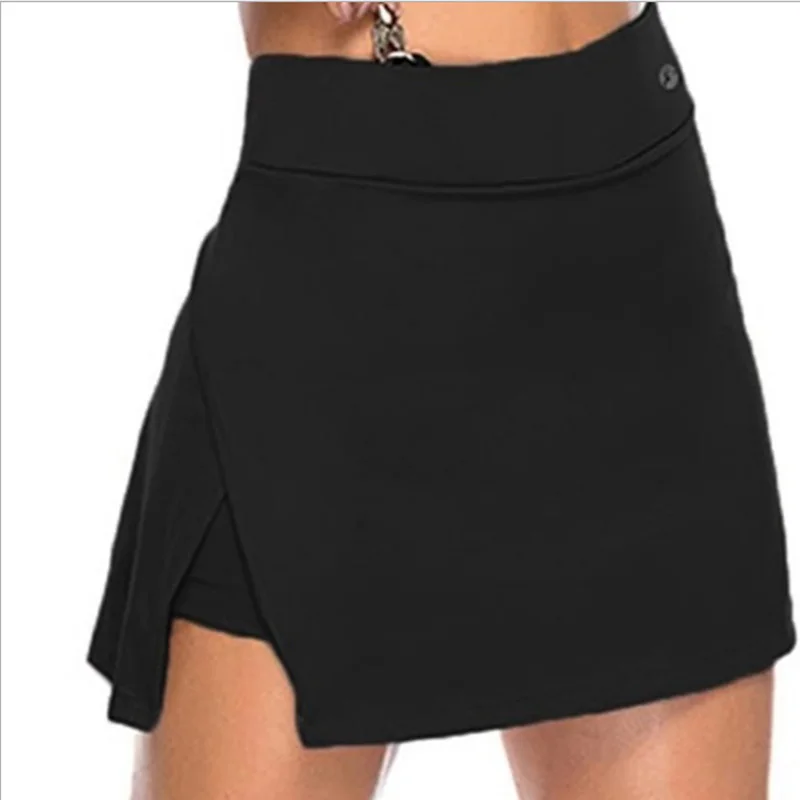 

2021 Women Skirt Milk Silk Pure Color Elastic High Waist Irregular Split A-line Skirt Casual Short Dress