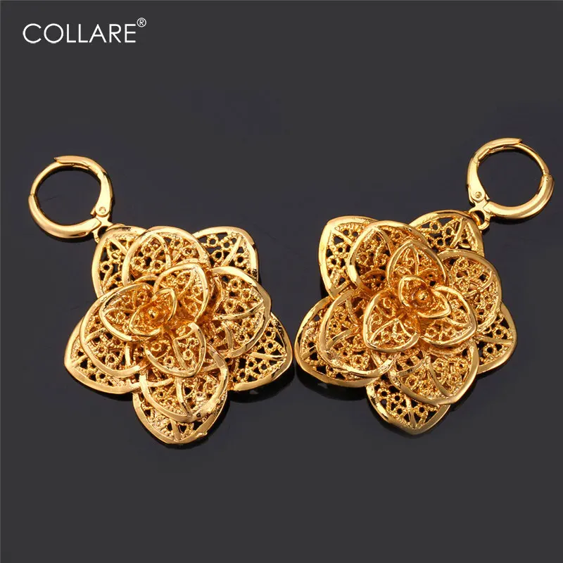 

Collare Big Flower Earrings For Women Gold/Silver Color Wedding Bridal Wholesale Flower Drop Earrings Fashion Jewelry E114