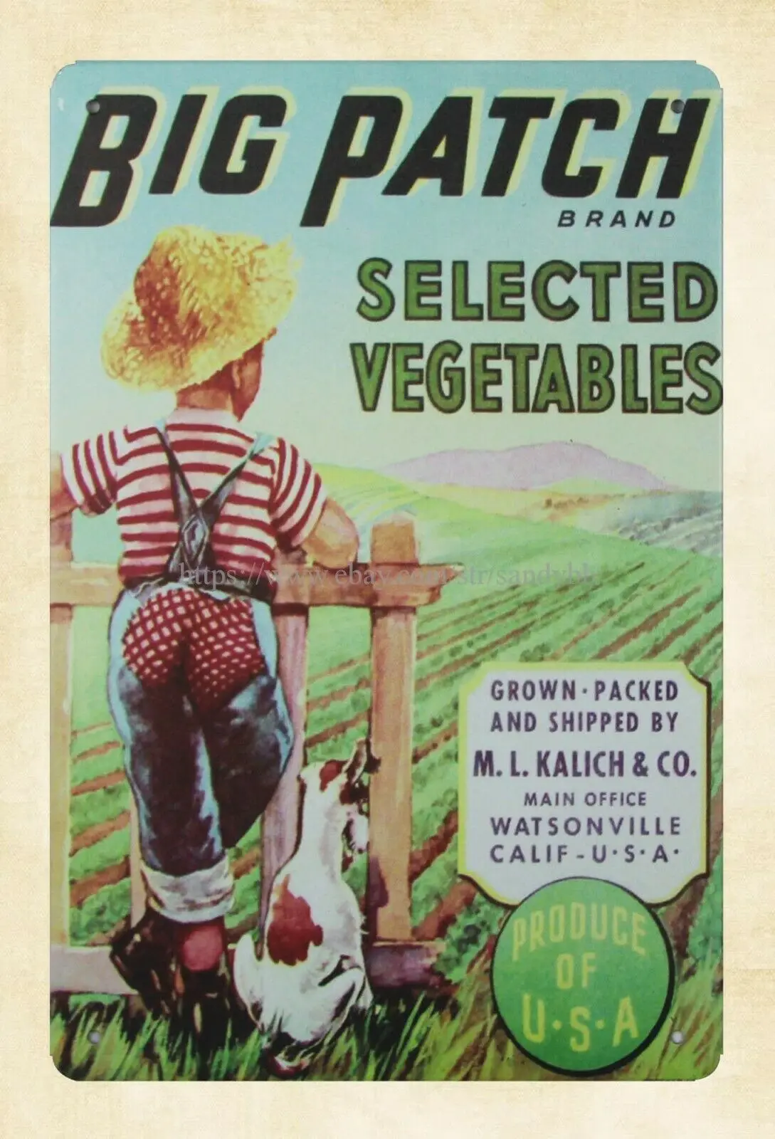 

Big Patch Brand Selected Vegetables metal tin sign country decor