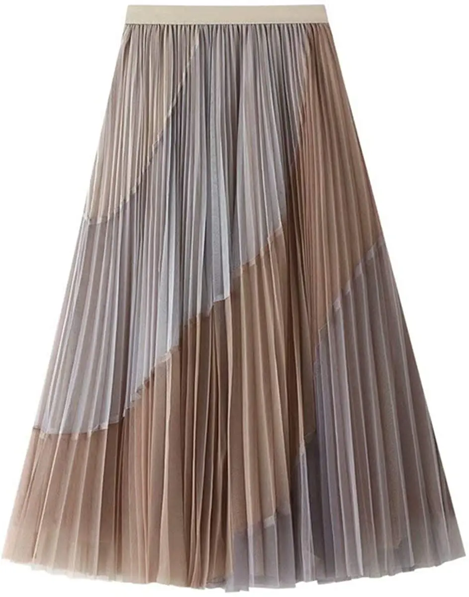 

Женская сетчатая юбка средней длины, многослойная юбка из фатина с высокой талией, плиссированная юбка А-силуэта, Женская юбка в богемном ст...