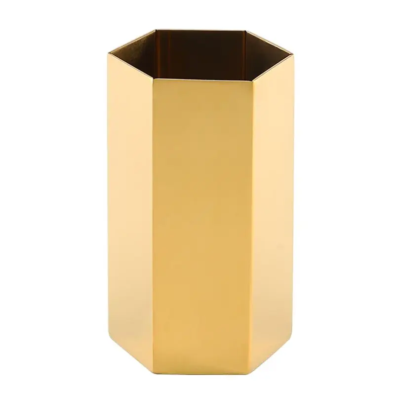 

Gold Flower Vase Pen Holder Desktop Storage Container for Home Office - Hexagon