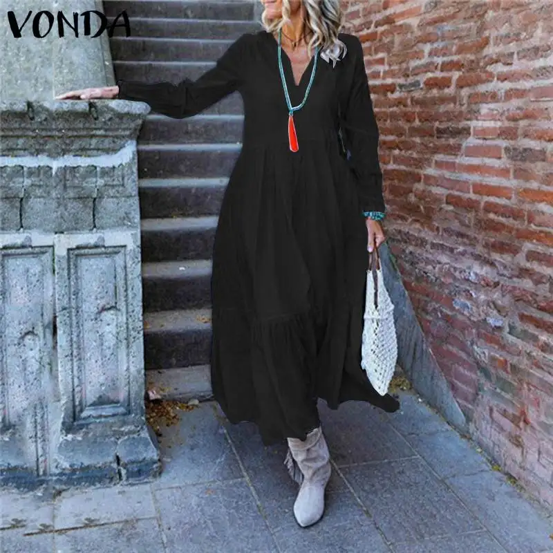 Женское повседневное однотонное платье VONDA свободное Плиссированное длинное с