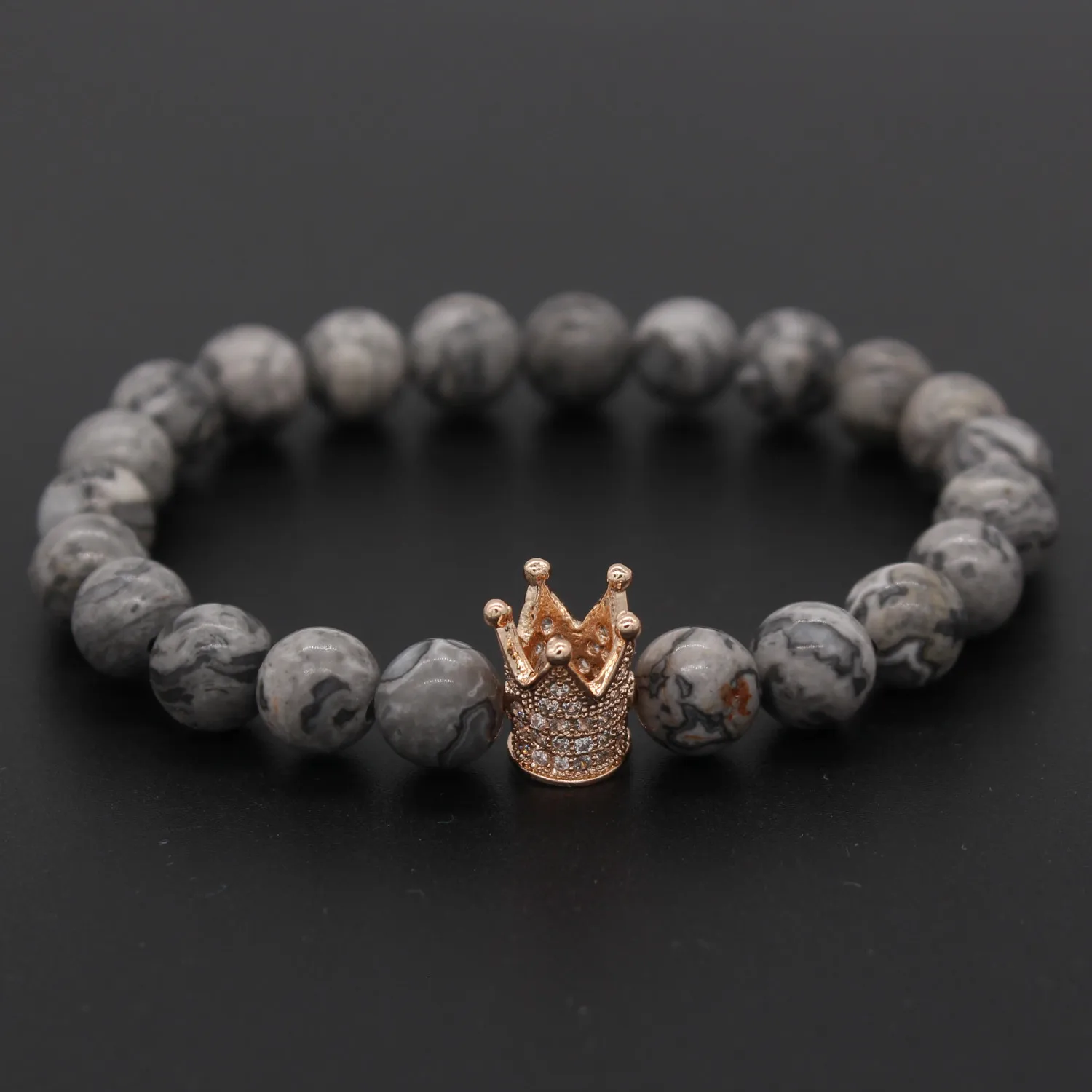 Браслеты Poahfeel его и ее 8 мм серые бусины с картой из камня Howlite браслет подвеской