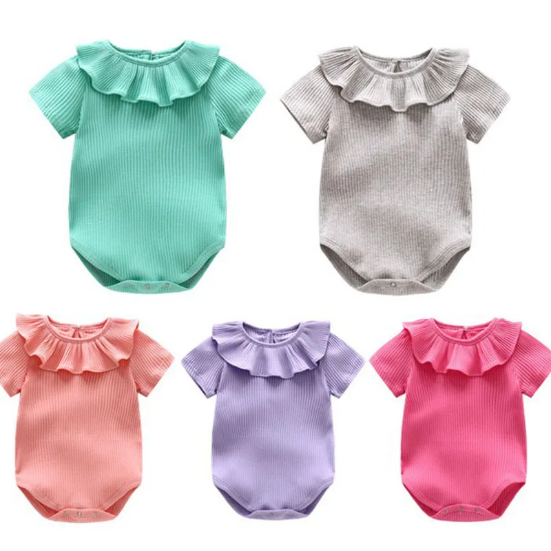 

Newborn Baby Girl Rompers Spring Summer Candy Ruffles Jumpsuit Infant Baby Clothes Outfits