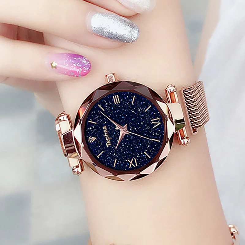 

Women Watch Set Rose Gold relogio feminino reloj mujer Mesh Magnetic Watchband Starry Sky Ladies Wrist Watches New Arrival 2020