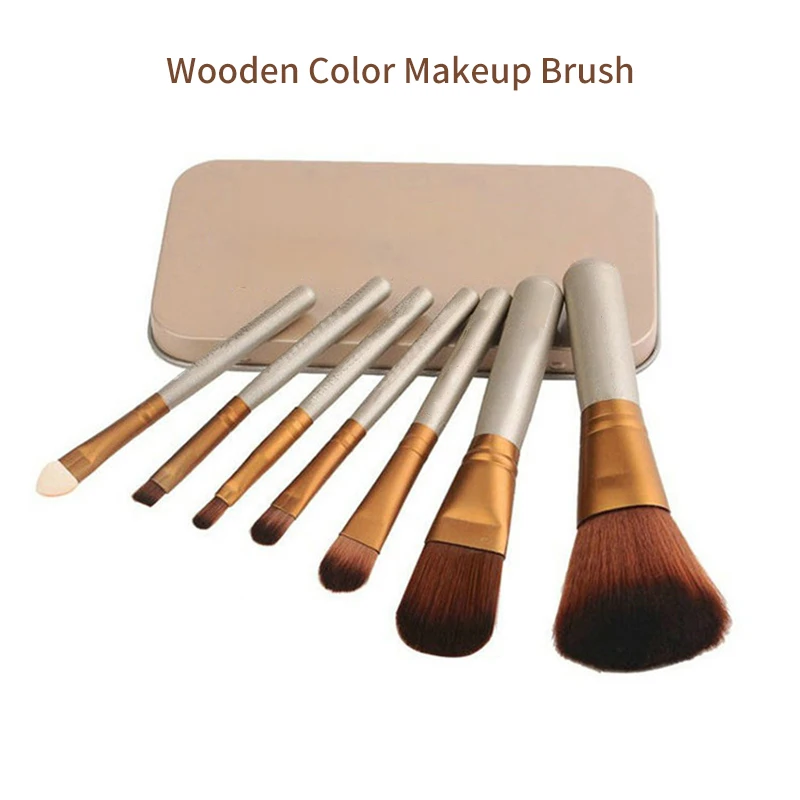 

7 шт. Шампань жидкость набор деревянных макияжных кисти для Жидкая Основа макияжа Румяна теней для глаз смешанные кисти для макияжа инструм...