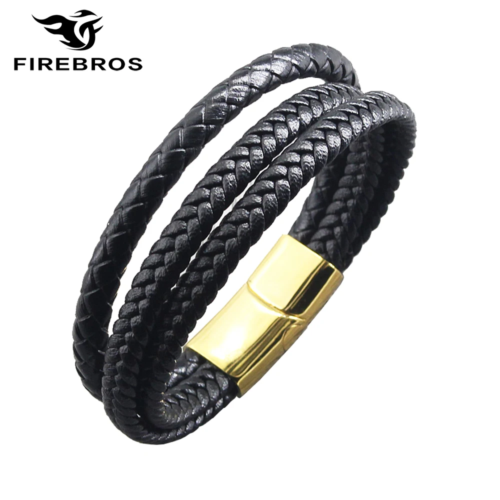 Браслет FIREBROS мужской из натуральной кожи многослойный Плетеный браслет