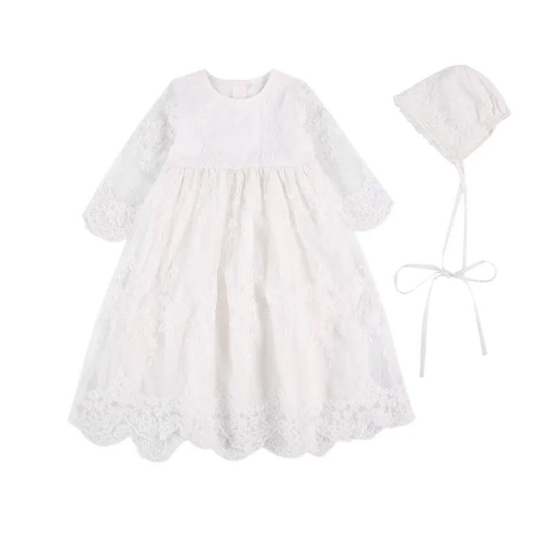 Autumn Baby Girls Dress Long Sleeve Kids First Birthday Ball Gown Infant Dresses Hat for Baptism Wedding Party 0-18 month | Детская