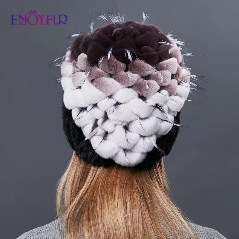 Enjoyfur в форме сердца помпоном реального норки Мех шляпа Женская мода кролика рекс