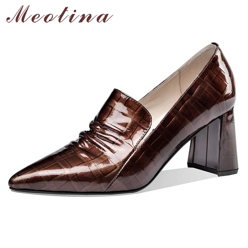 Женские лакированные туфли-лодочки Meotina плиссированные туфли из натуральной