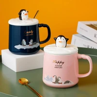 high quality penguinheat resistant cup color cartoon with lid cup penguin milk coffee ceramic mug drinkware cup office gift