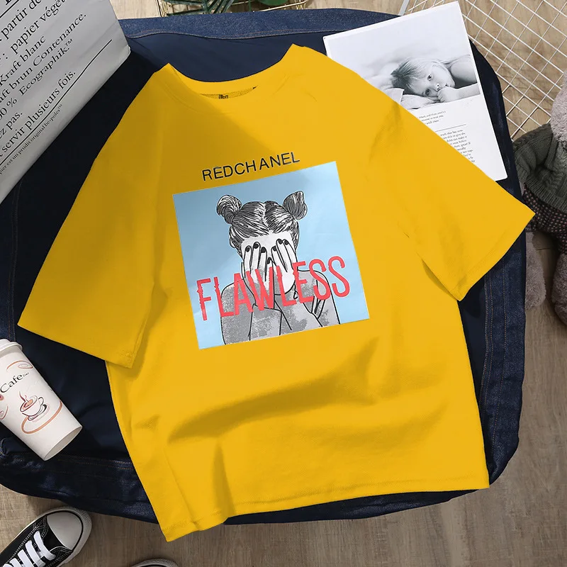 Футболка унисекс с коротким рукавом свободная рубашка принтом для девушек в