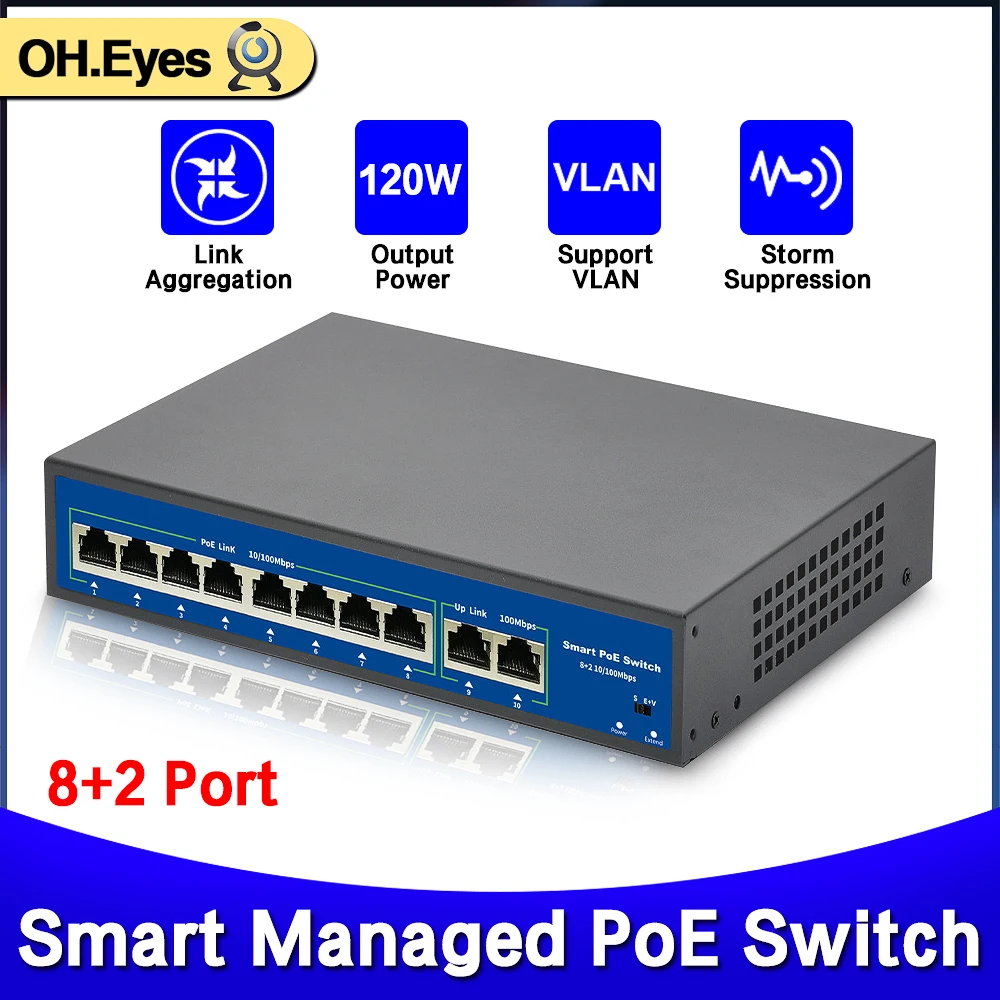 10 портовый Ethernet коммутатор POE 52 в VLAN 10/100 Мбит/с IEEE 802 3 Af/at стандартный сетевой для IP