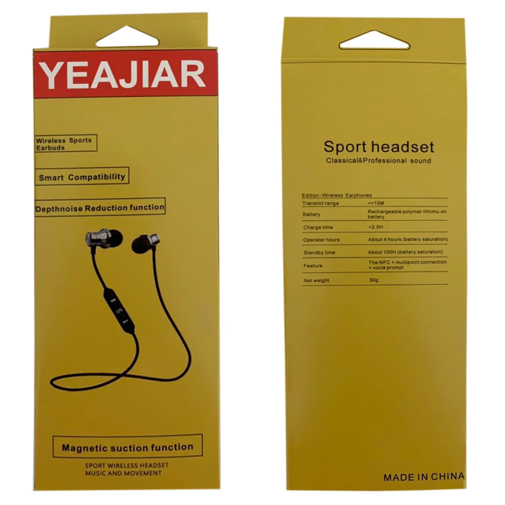 

YEAJIAR Wireless Magnetic Bluetooth earphones Sports earphones Stereo Bass Music Earpieces With Mic Headset For Smartphones